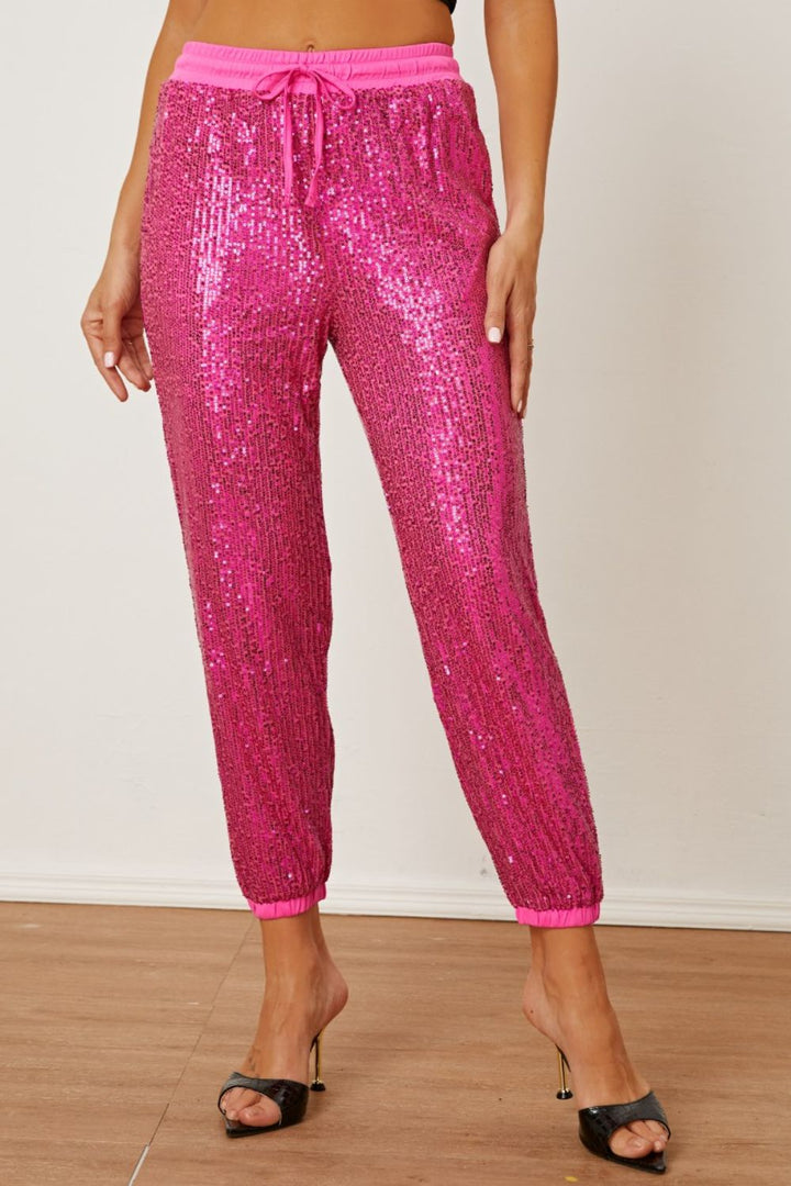 Women's Sparkling Drawstring Pants with Pockets