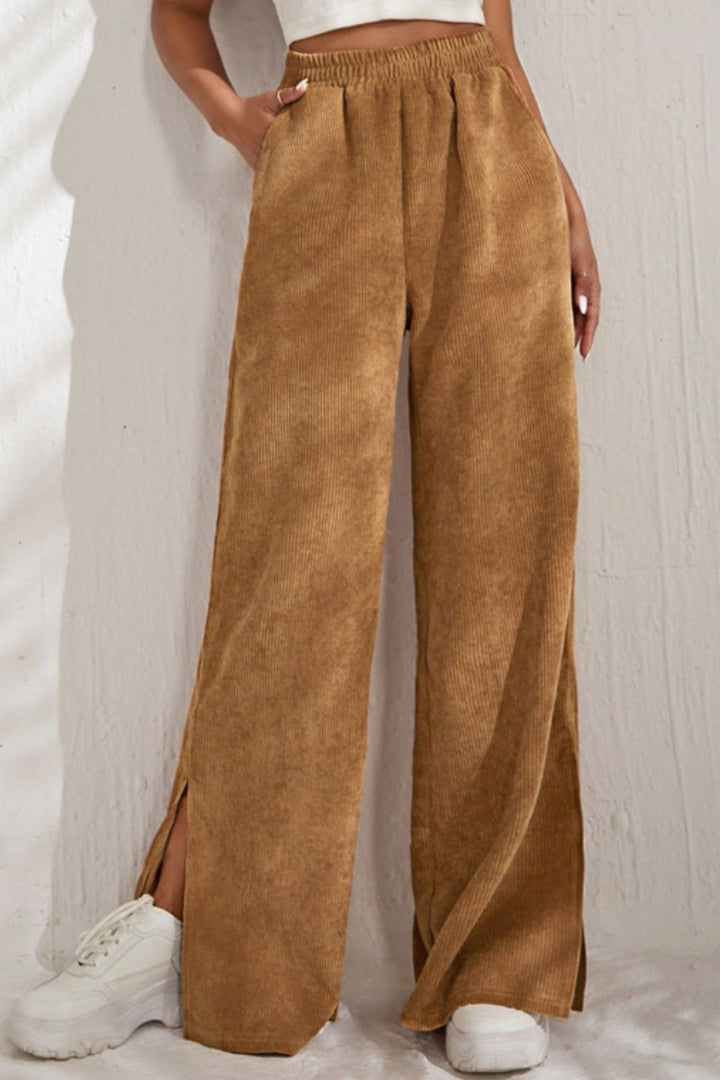 Slit Pocketed High Waist Wide Leg Pants