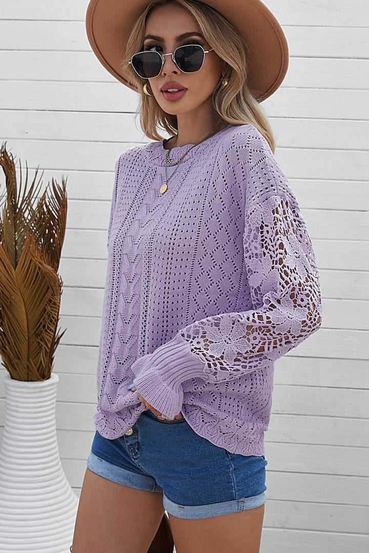 Women's Cozy Openwork Lantern Sleeve Sweater