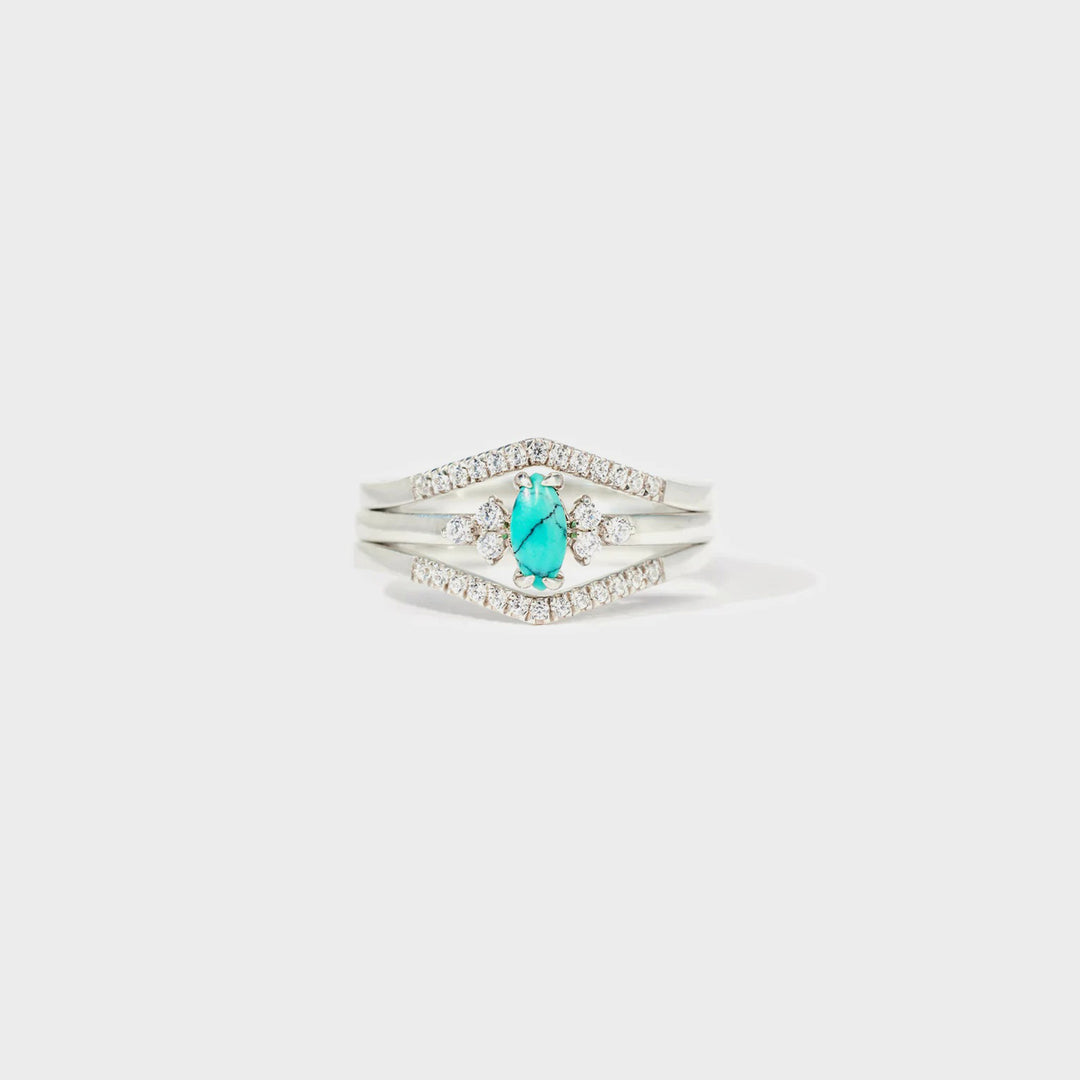 Women's Turquoise V Shape Zircon Inlaid Rings