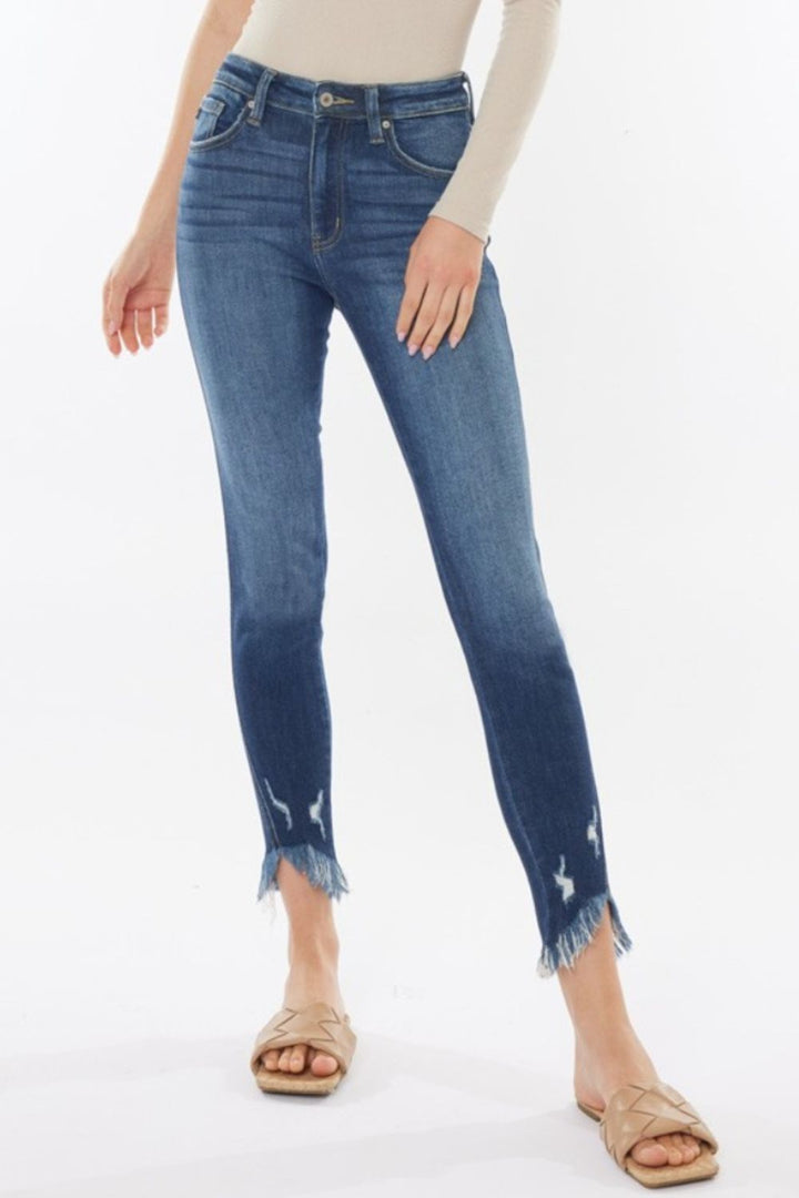 Women's Raw Hem High Waist Cropped Jeans