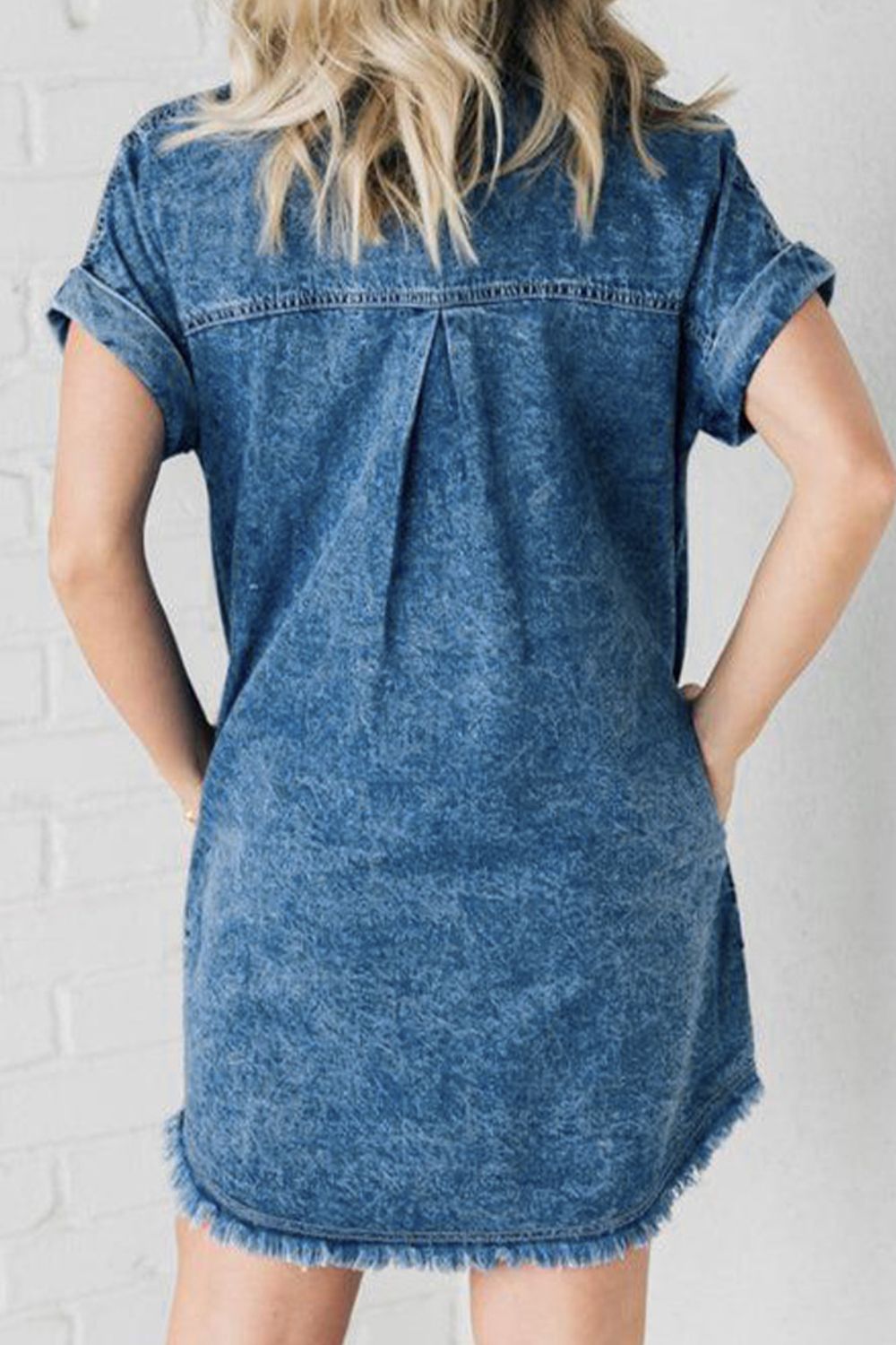 Women's Denim Dresses with Raw Hem and Cap Sleeves