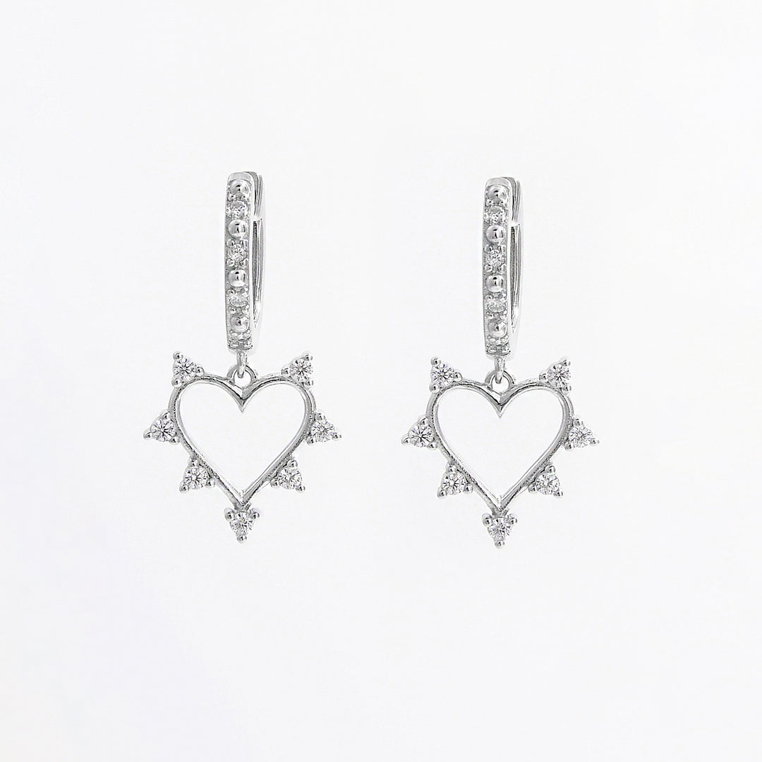 Women's Heart-Shaped Zircon Inlaid Sterling Silver Dangle Earrings