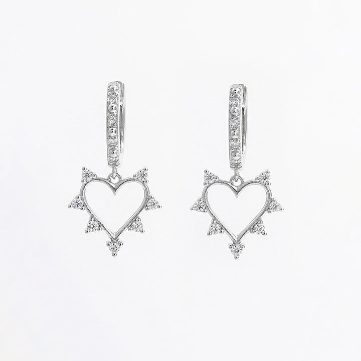 Women's Heart-Shaped Zircon Inlaid Sterling Silver Dangle Earrings