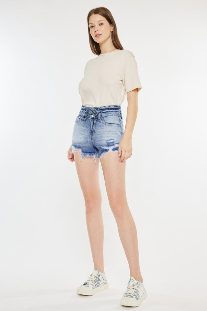 "Women's Frayed Hem High Rise Denim Shorts"