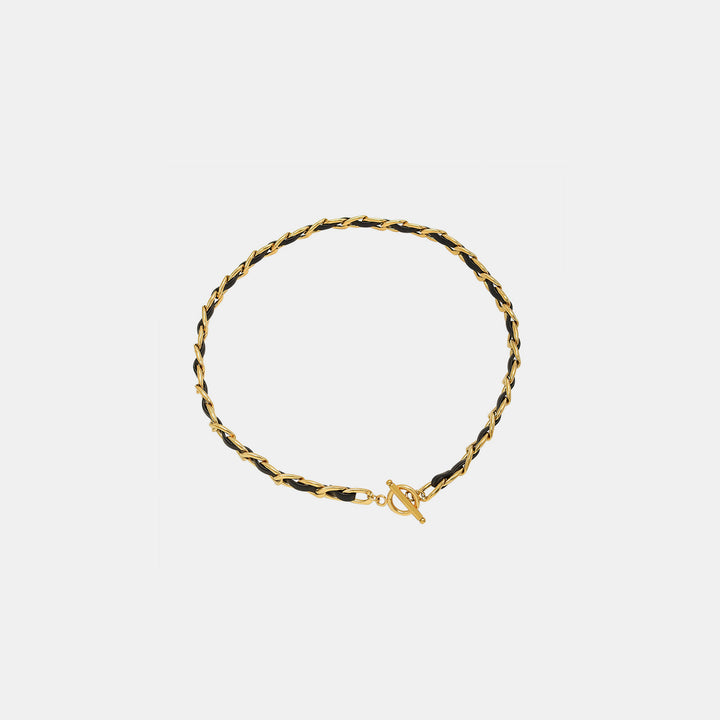 Women's Leather Chain Necklace with 18K Gold Plating