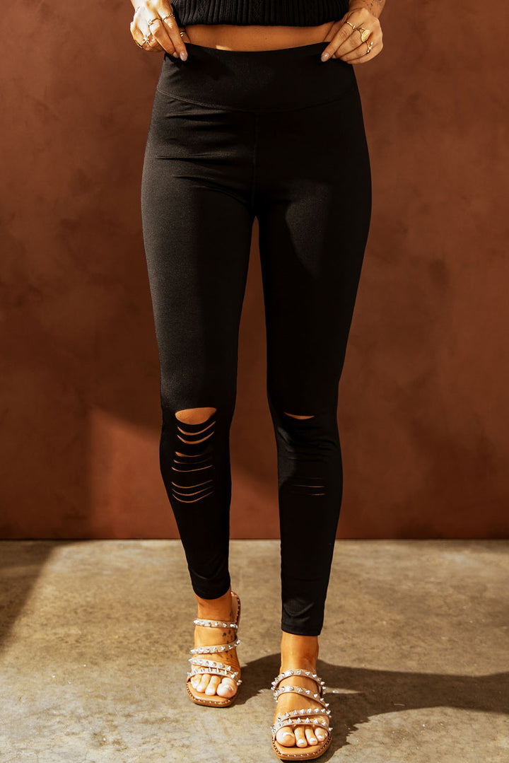 Women's Distressed Slim Fit Leggings with Wide Waistband