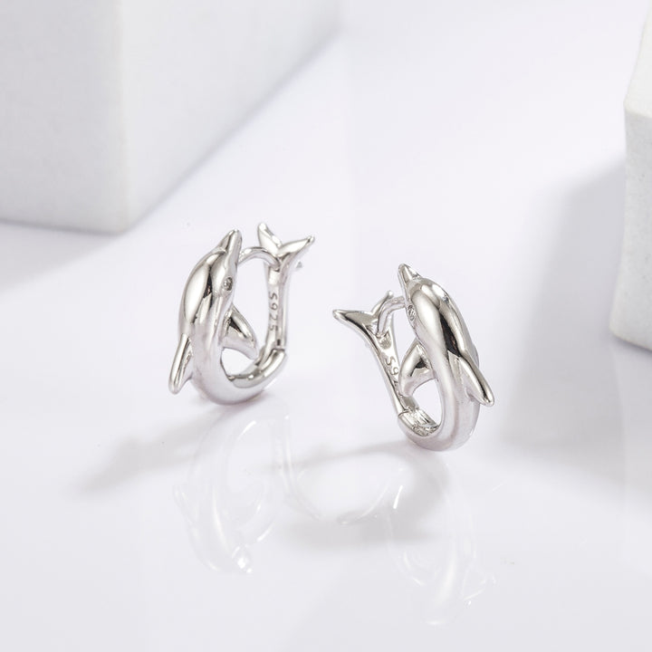 Women's Dolphin Earrings: Sterling Silver Zircon Beauties