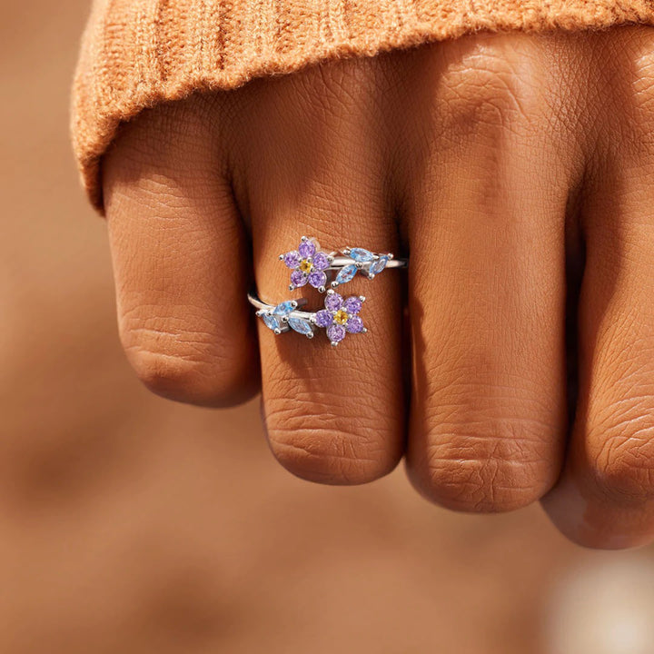 Women's Floral Zircon Inlay Sterling Silver Rings