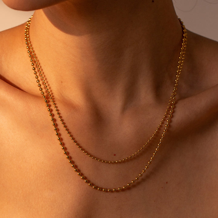 Women's Elegant 18K Gold-Plated Bead Necklace with Lobster Closure