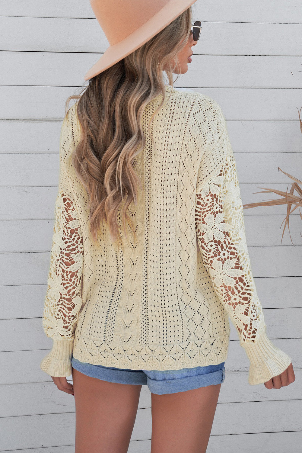 Women's Cozy Openwork Lantern Sleeve Sweater