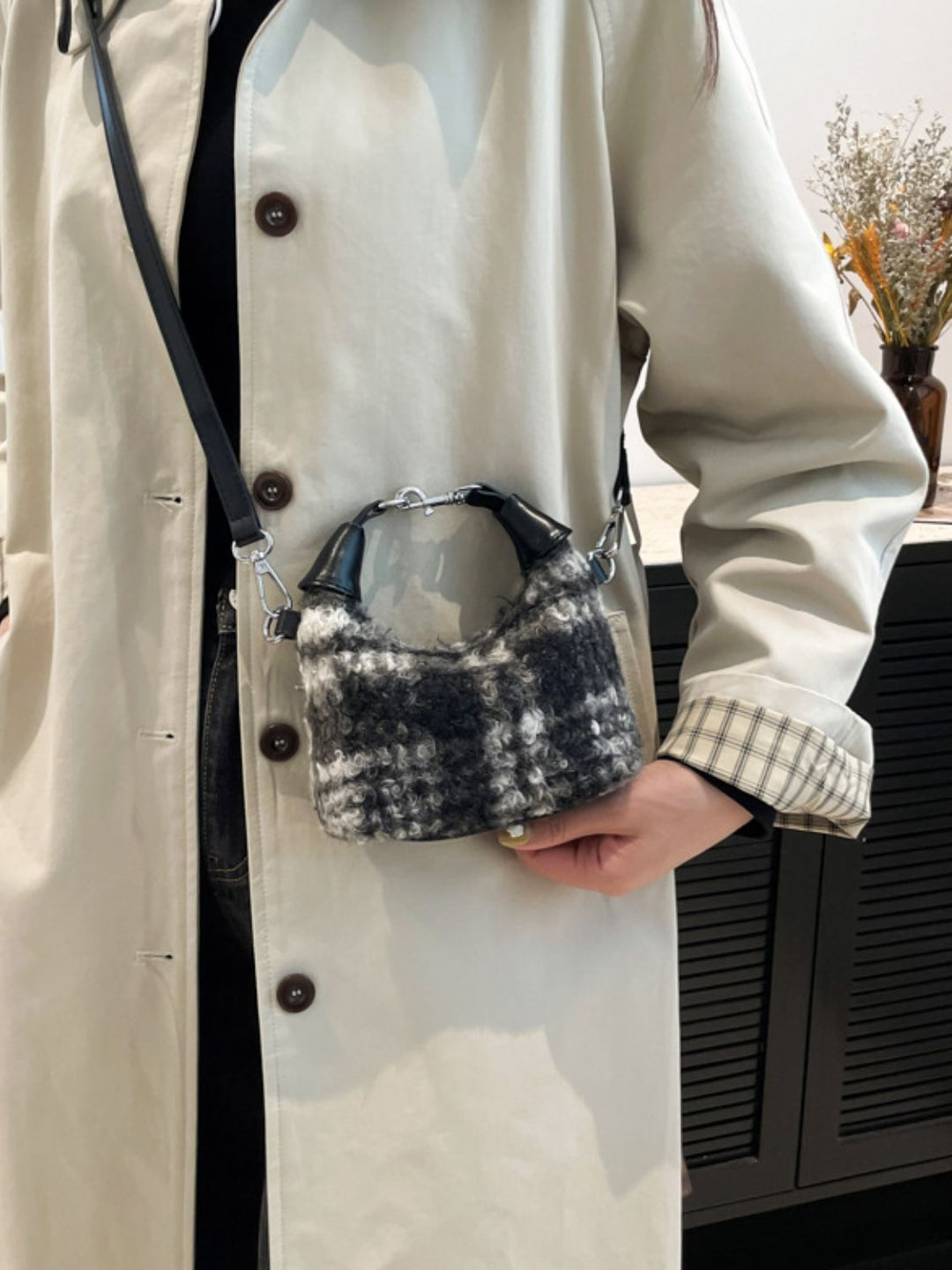 Fuzzy Polyester Mini Handbag with Zipper