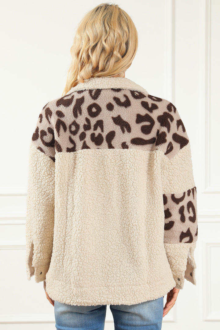 Leopard Snap Down Collared Neck Jacket