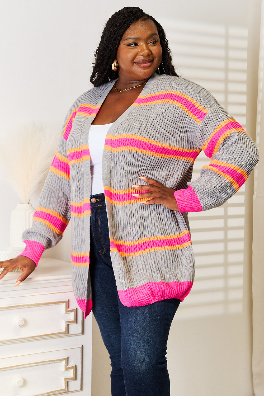 Women's Cozy Knit Sweater with Ribbed Long Sleeves