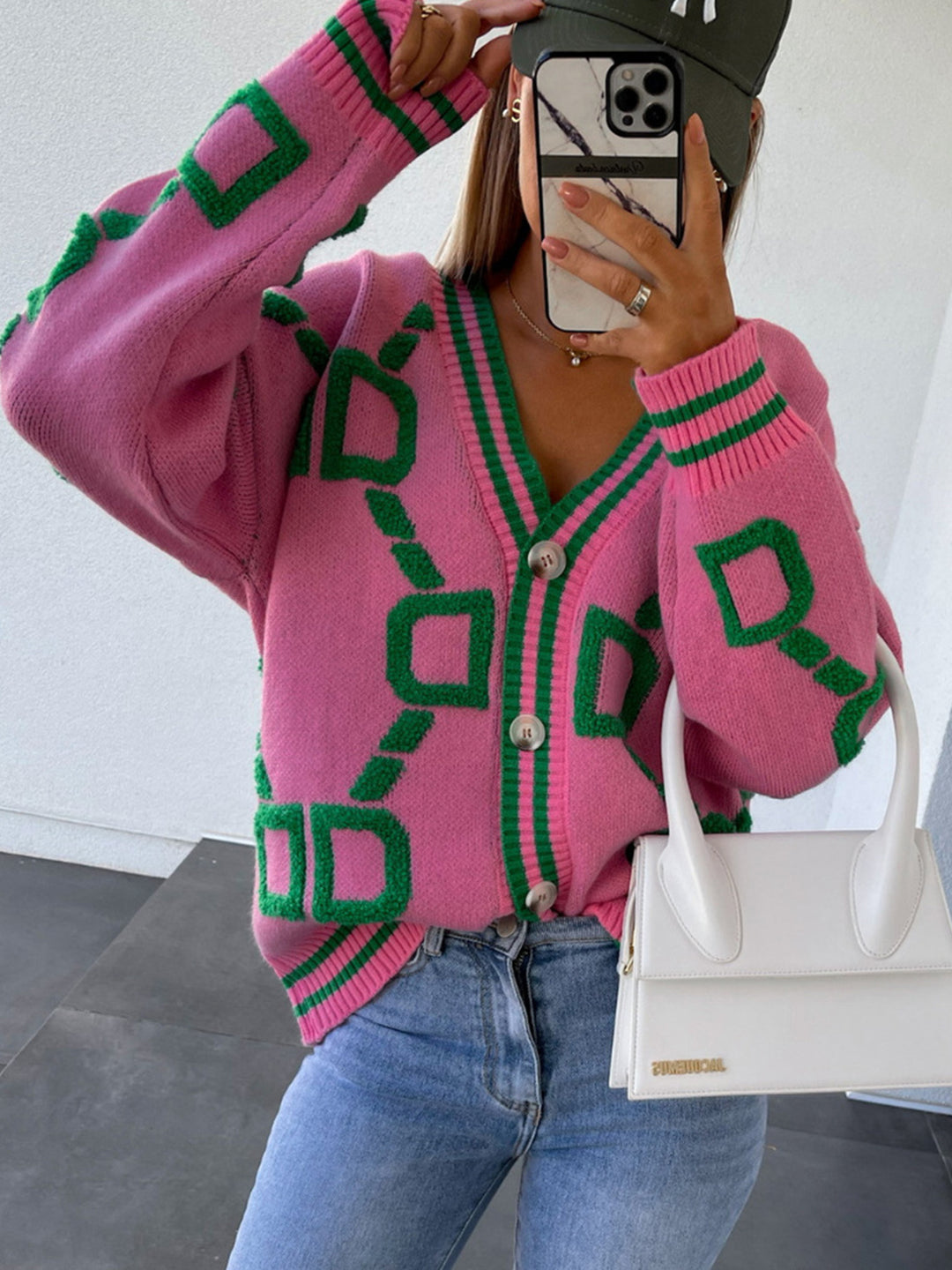 Women's Geometric Drop Shoulder Sweater Cardigan