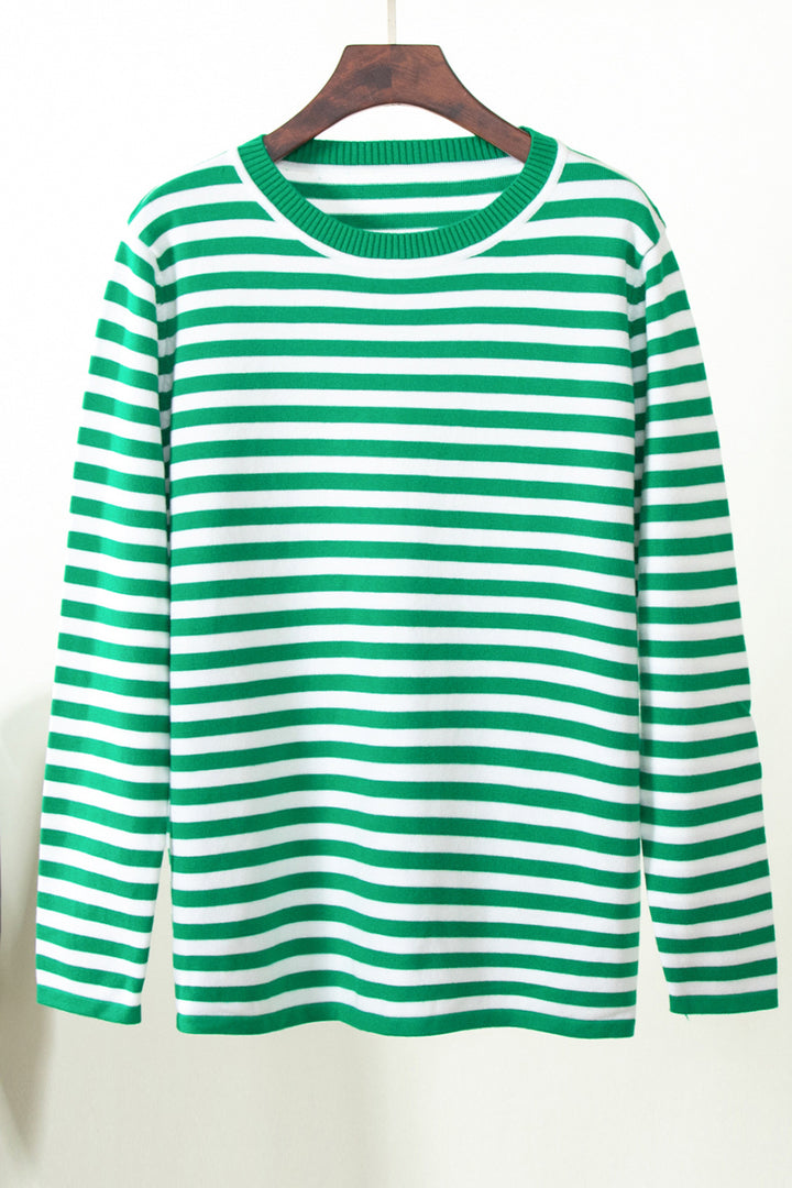 Women's Cozy Striped Sweater with Round Neck and Long Sleeves