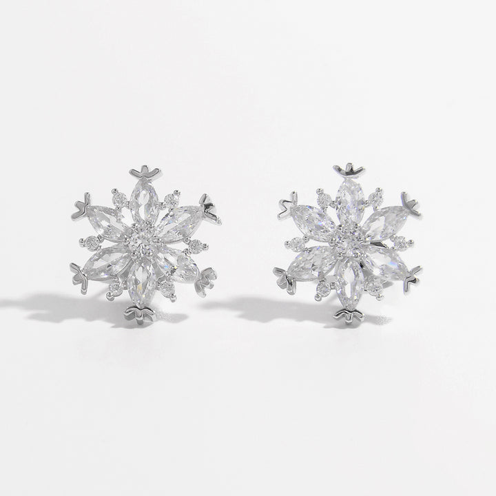 Women's Elegant Snowflake Zircon Sterling Silver Earrings