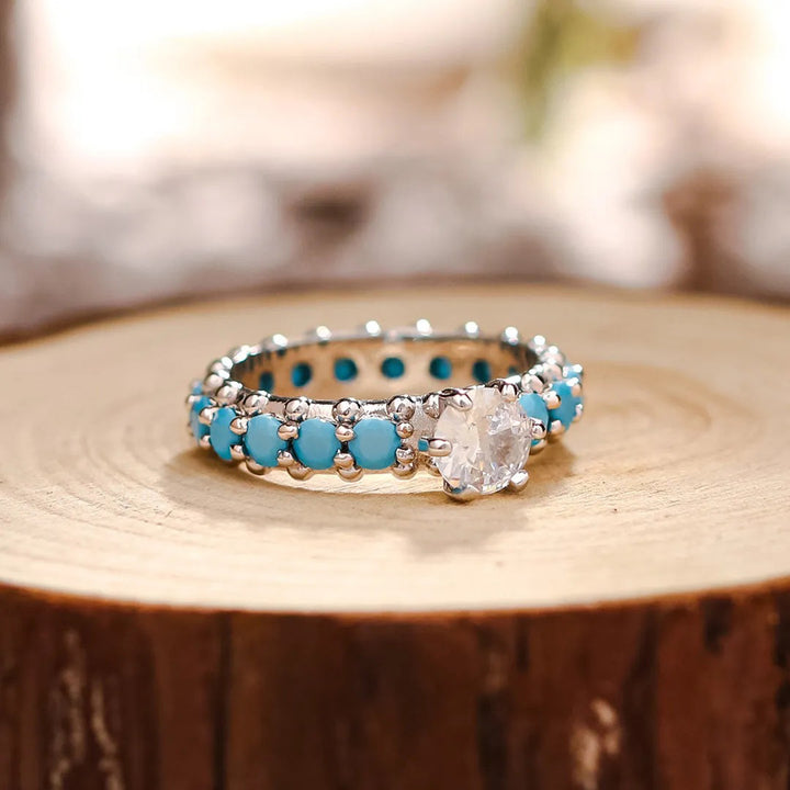 Women's Turquoise and Zircon Inlaid Sterling Silver Rings