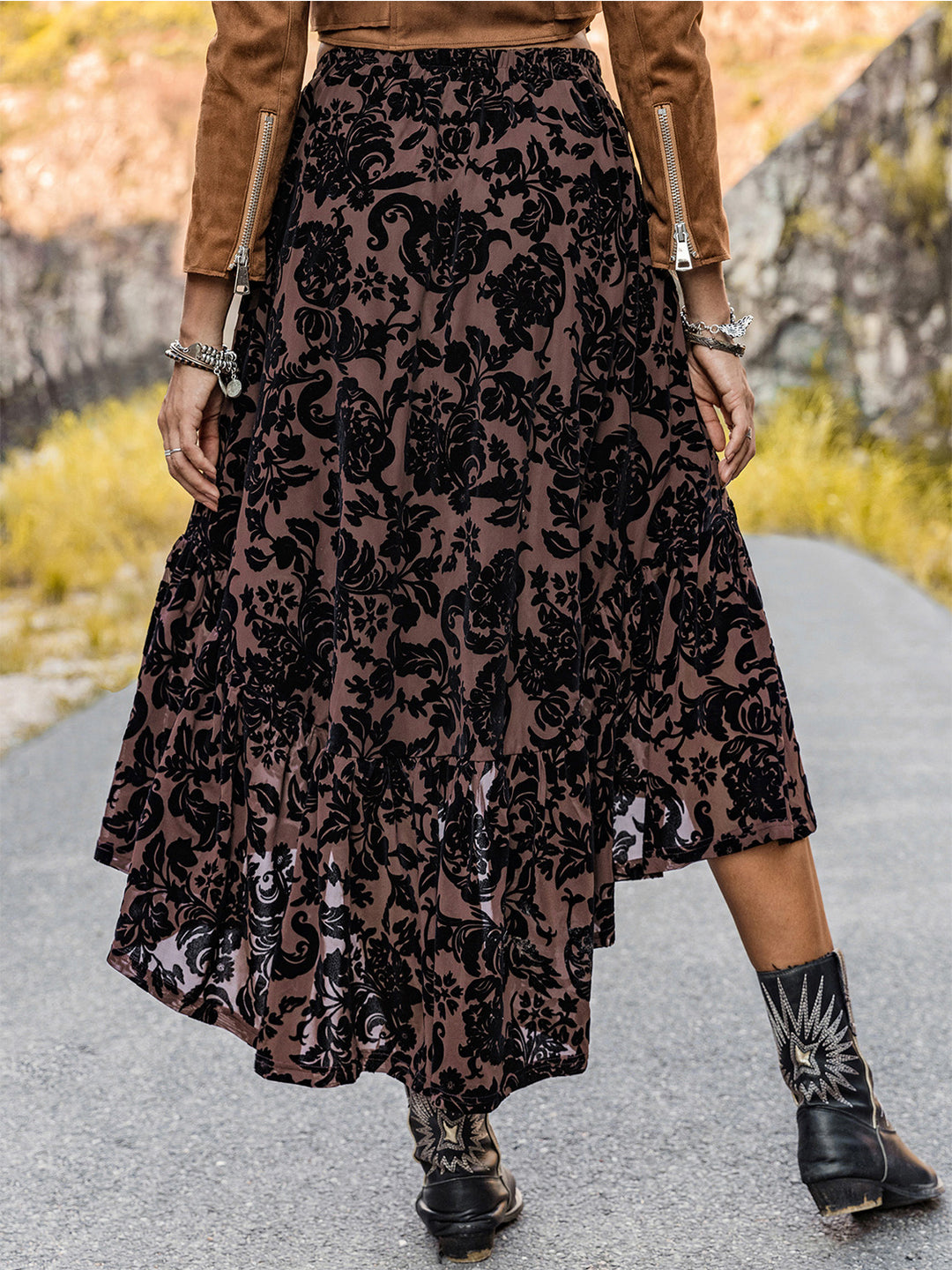 Women's Floral Ruffled Midi Skirt