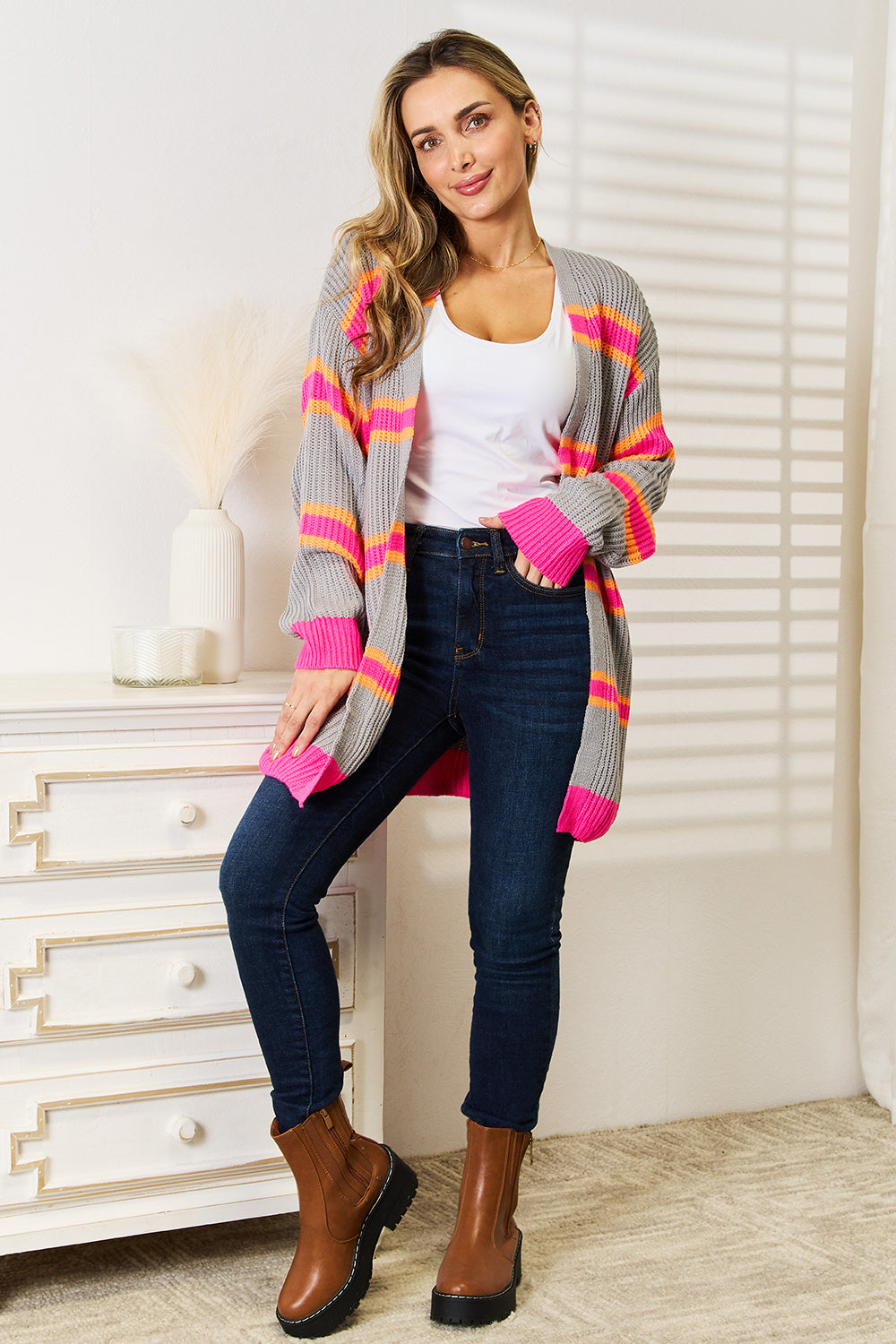 Women's Cozy Knit Sweater with Ribbed Long Sleeves