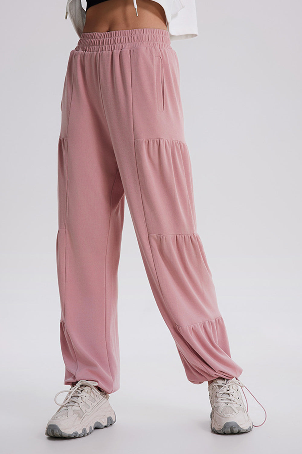 Basic Bae Drawstring Elastic Waist Ruched Joggers