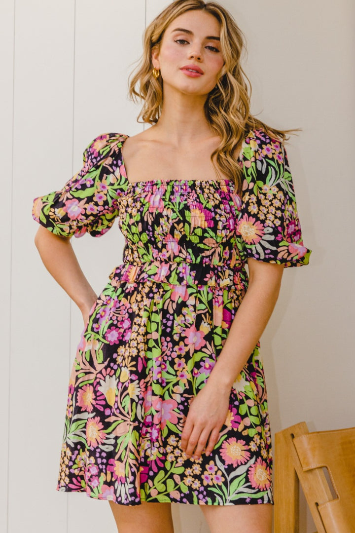 Women's Floral Tie-Back Mini Dress (Dresses)