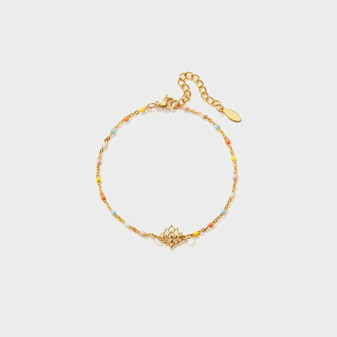 Women's Lotus Design Gold-Plated Bead Bracelet