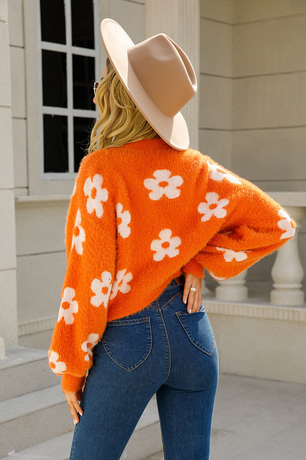 Women's Cozy Floral Open Front Sweater