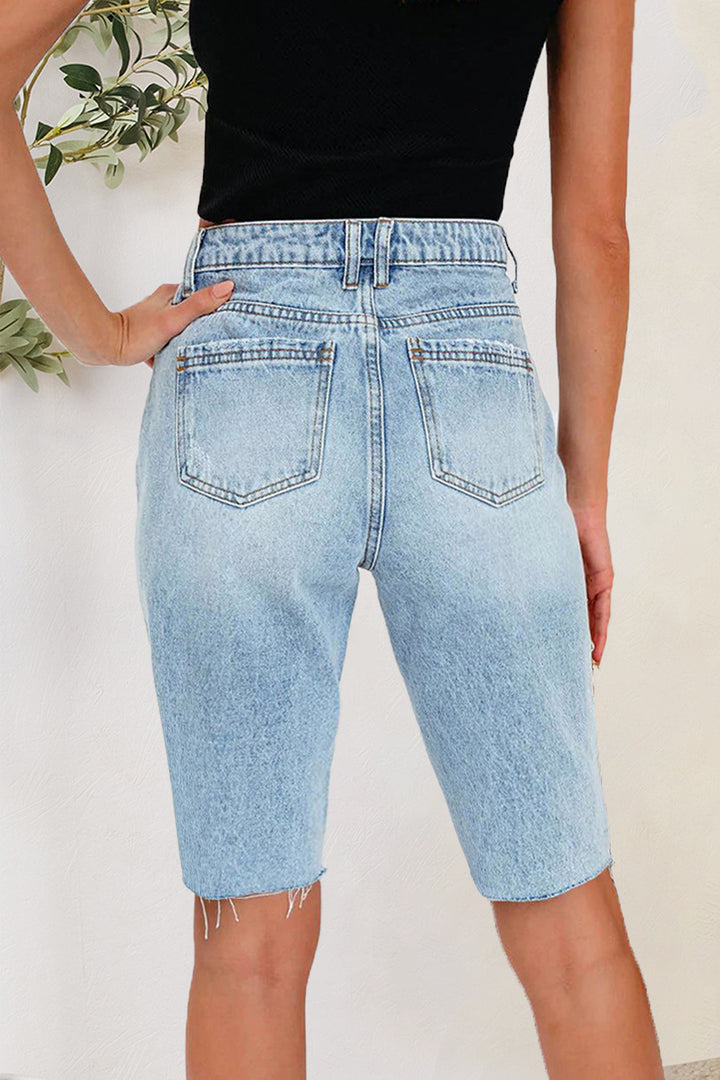 Women's Distressed Denim Shorts with Pockets