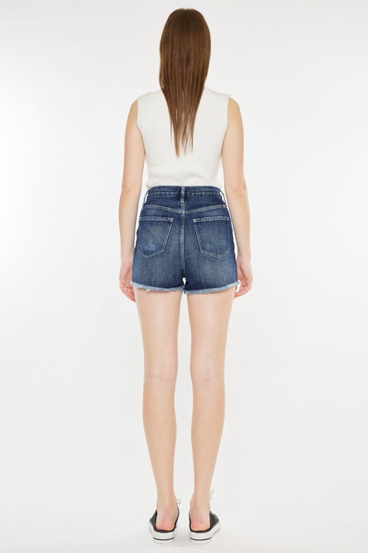 Women's Denim Shorts with Raw Hem and Button Fly