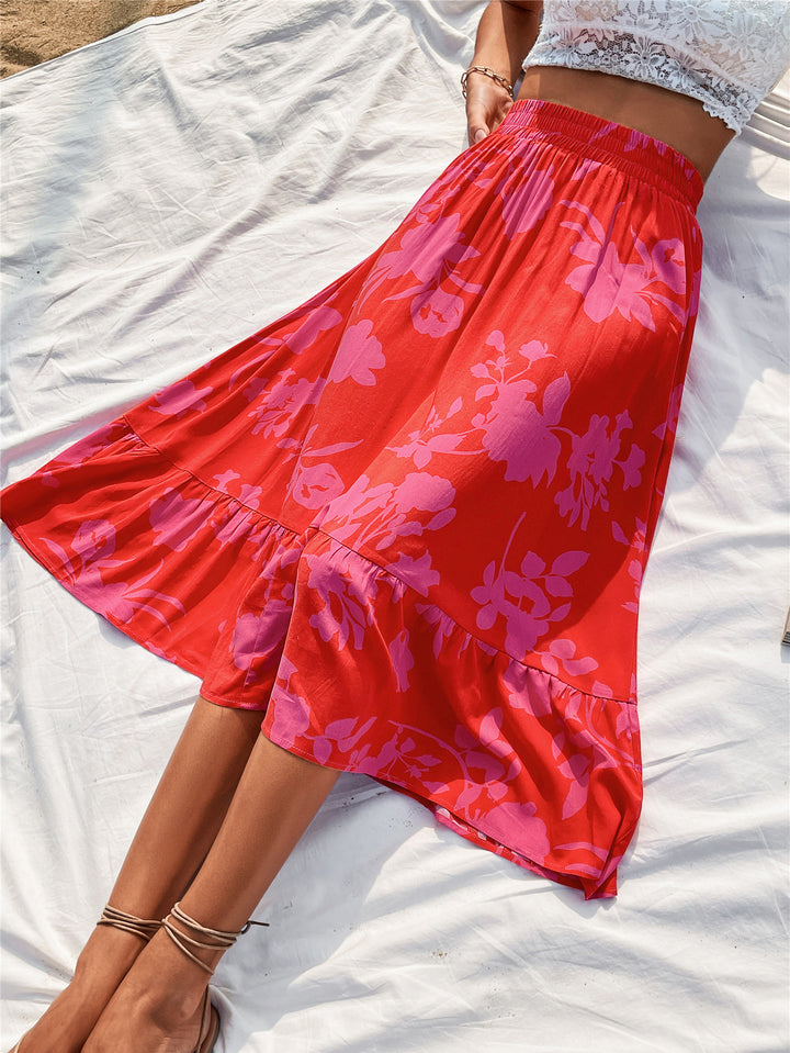 Women's Floral Print Elastic Waist Skirt