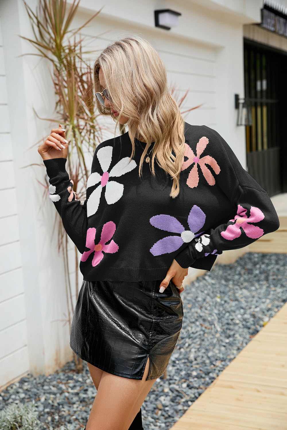 Women's Floral Drop Shoulder Sweater