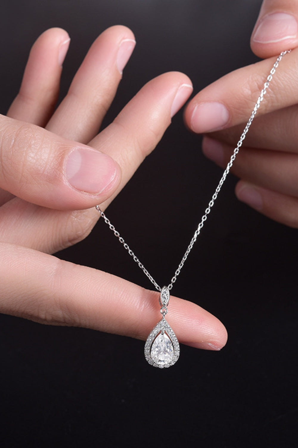 Women's Teardrop Necklace with 1.5 Carat Moissanite in 925 Sterling Silver