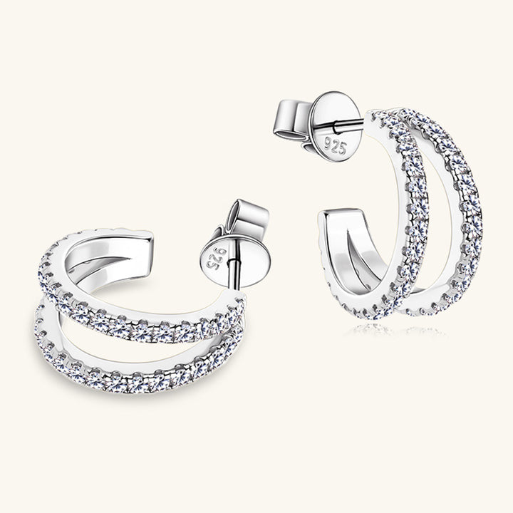 Women's Sparkling Moissanite C-Hoop Earrings in Sterling Silver