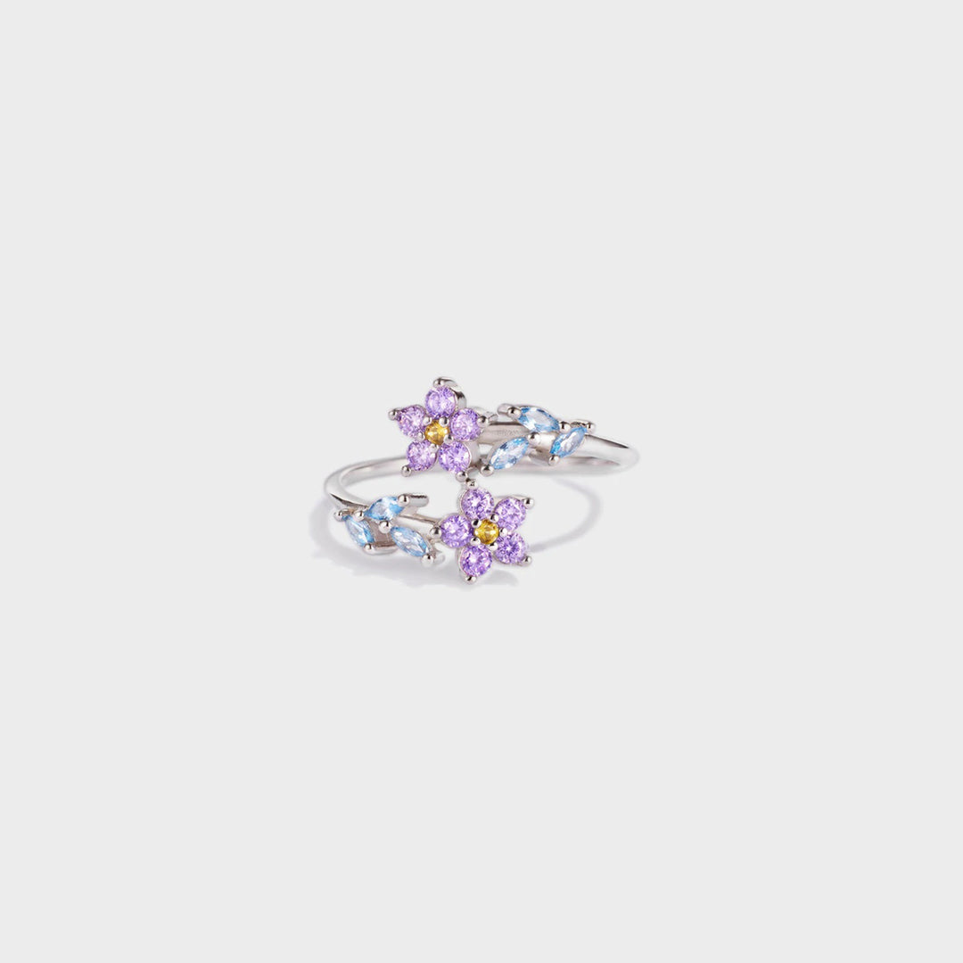 Women's Floral Zircon Inlay Sterling Silver Rings