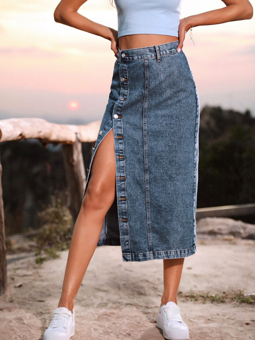 Women's Denim Button Down Skirt