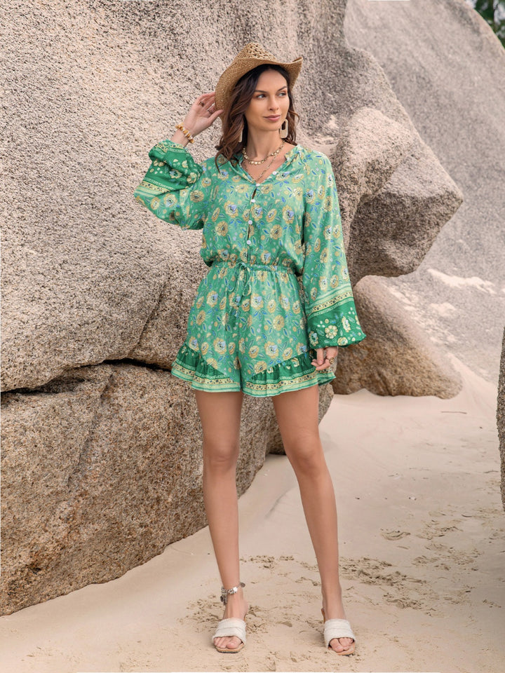 Printed Ruffled Balloon Sleeve Romper