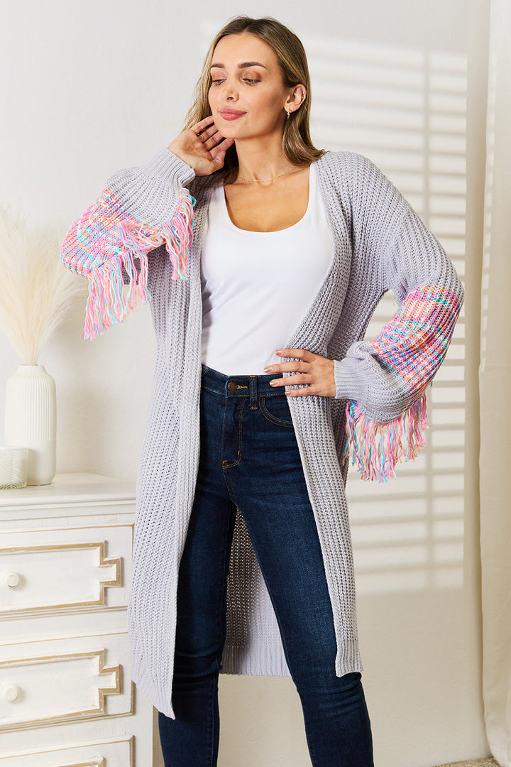 Women's Fringed Sleeve Dropped Shoulder Sweater