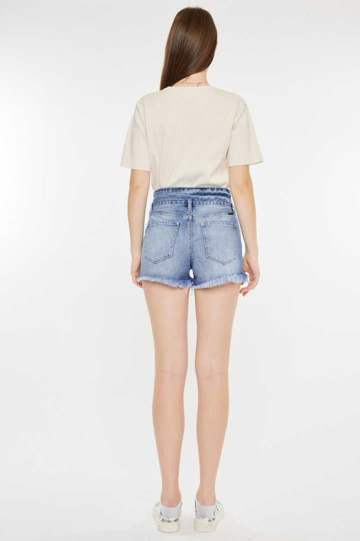 "Women's Frayed Hem High Rise Denim Shorts"