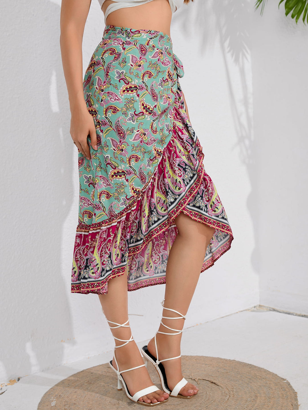 "Women's Flounce Hem Tie Waistband Midi Skirt"