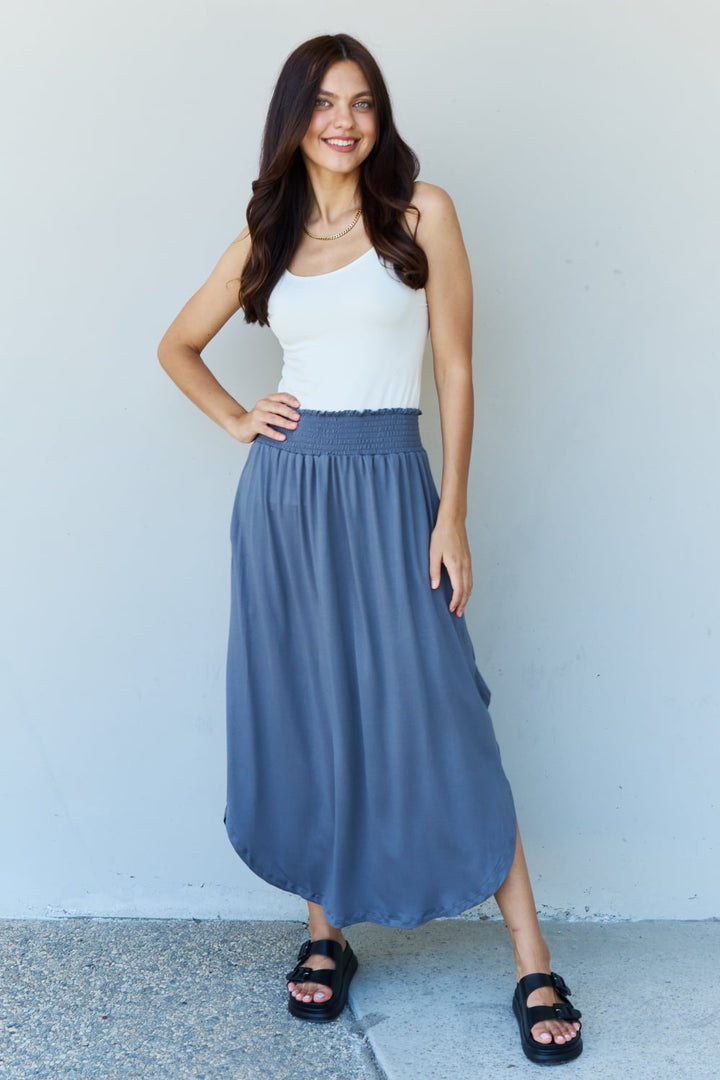 Women's Comfort Princess High Waist Maxi Skirt in Dusty Blue