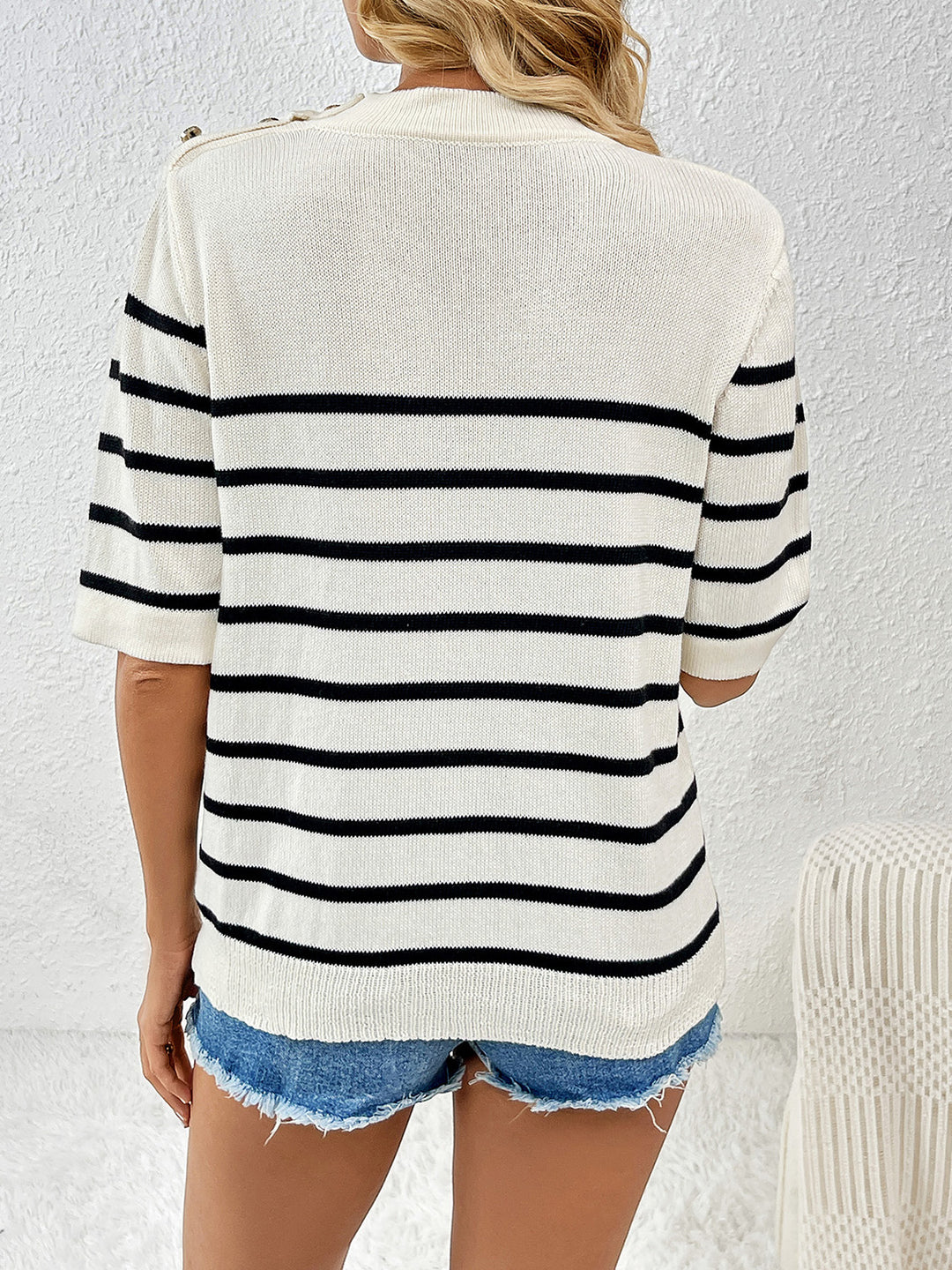 Women's Cozy Striped Half Sleeve Sweater