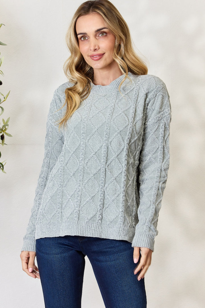 Women's Cozy Cable Knit Round Neck Sweater