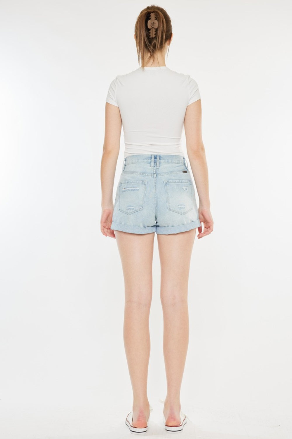 "Women's High Rise Repaired Mom Denim Shorts"