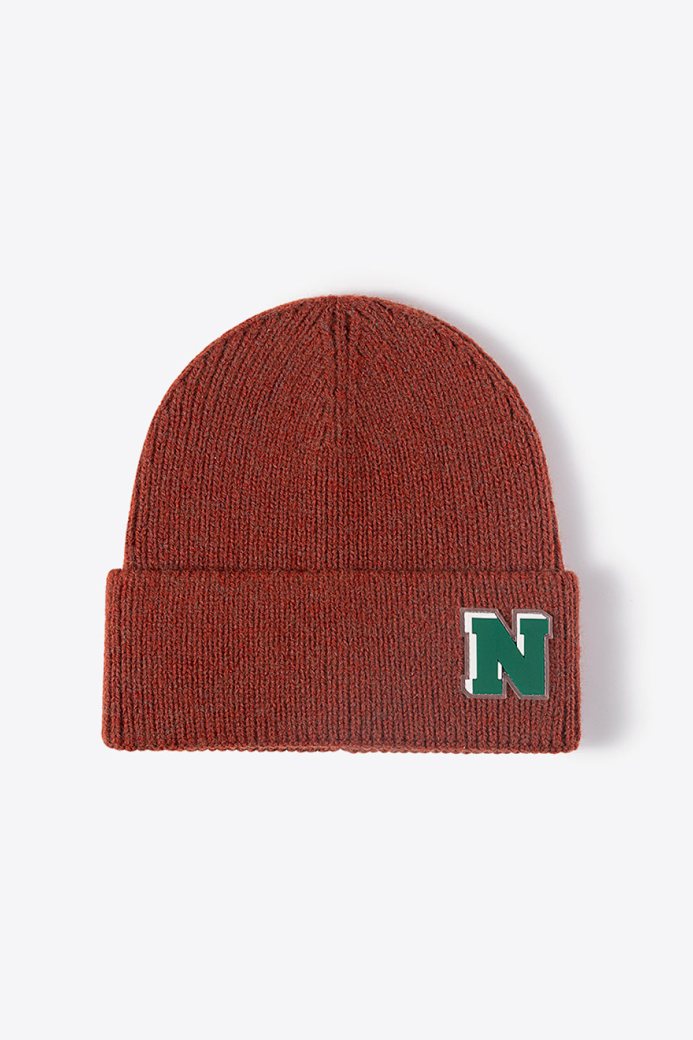 Letter N Patch Cuffed Knit Beanie