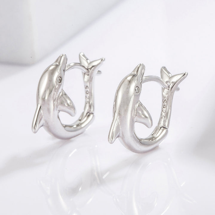 Women's Dolphin Earrings: Sterling Silver Zircon Beauties