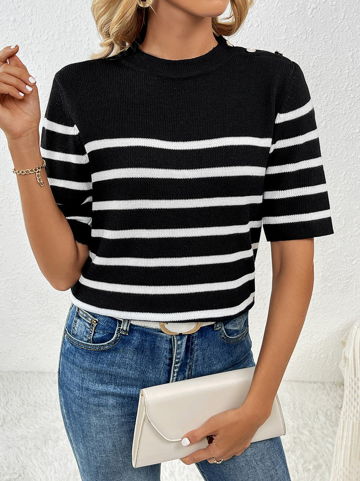 Women's Cozy Striped Half Sleeve Sweater