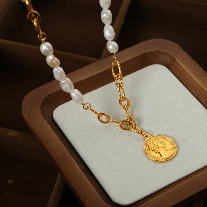 Women's Pearl Coin Pendant Necklace