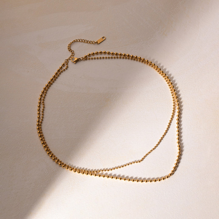 Women's Elegant 18K Gold-Plated Bead Necklace with Lobster Closure