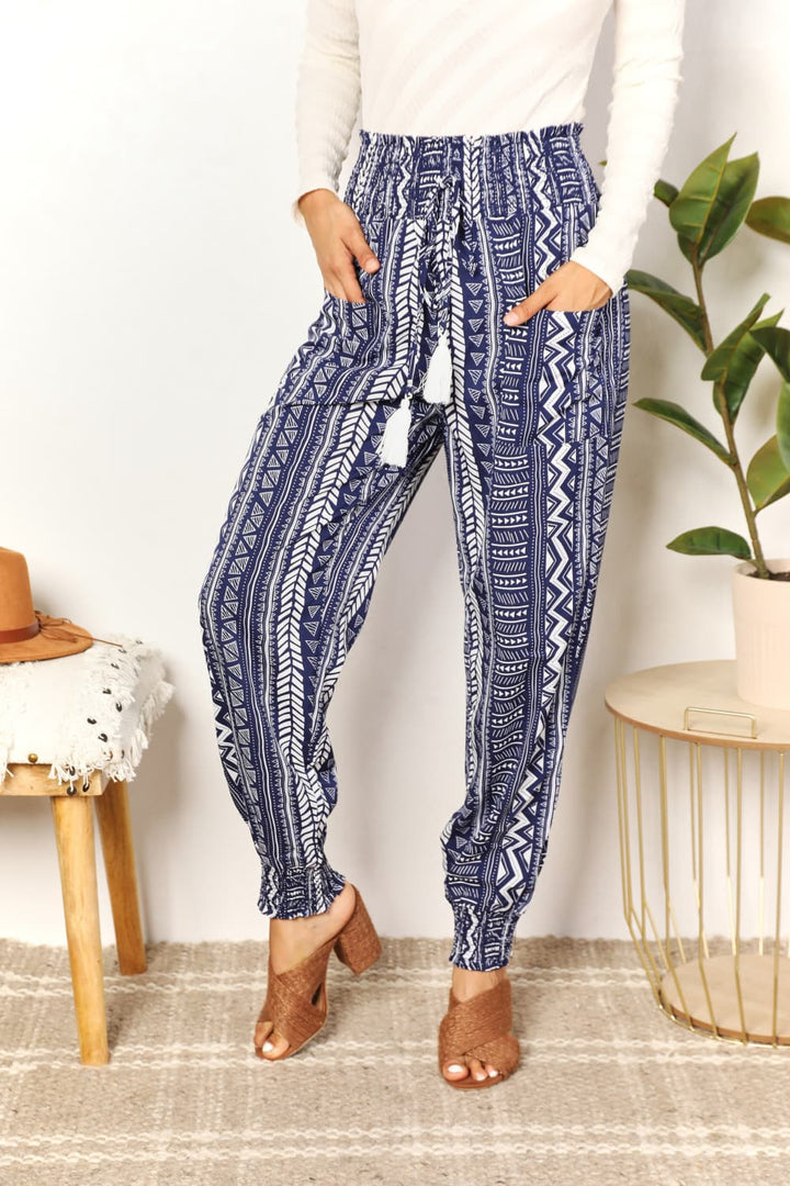 Women's Geometric Print Tassel High-Rise Pants